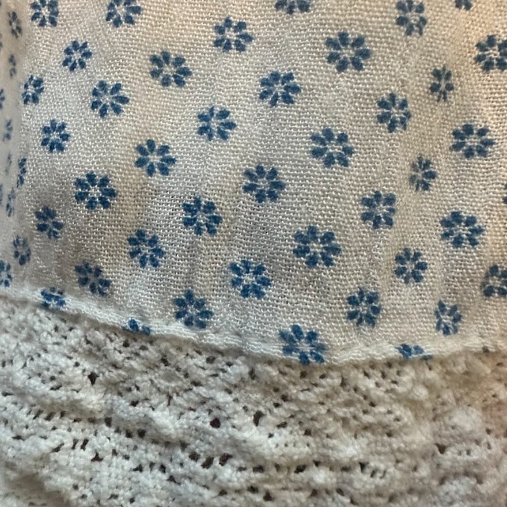 Free People Blue & White Floral Print Retro Kitty Crochet Trim Dress - SP - Picture 9 of 14